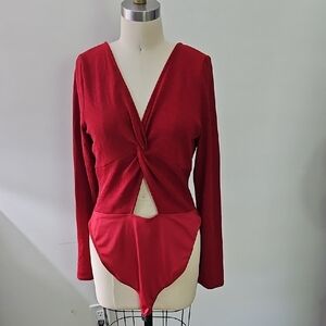 Charmed Hearts Sz Large Elegant Red Long Sleeve Women's Bodysuit